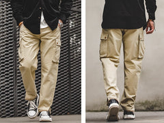 Unbranded 27 Retro Khaki Tapered Cargo Pants Men Mountain Military Pant Cotton Zipper Pocket Casual Men's Trendy Long