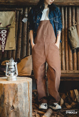 Unbranded 27 women's American retro cotton loose straight workwear strappy pants autumn and winter curry function wide leg jumpsuit