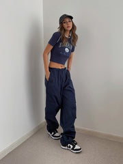 CannedPineapple retro street three-dimensional large pockets work pants ins draw pleats bundled foot casual pants