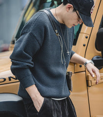 Unbranded 27 Men Pullover Sweater Japan Retro Heavy Pineapple Grain Thick O-neck Knitted Oversize Harajuku Streetwear Casul Sweater