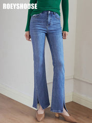 ROEYSHOUSE Micro flare stretch jeans female autumn new high waist casual open pants