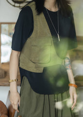 Unbranded 27 Japanese Retro Military Green Functional Cargo Women's Vest Lightweight Sleeveless Asymmetric Men Women Vest