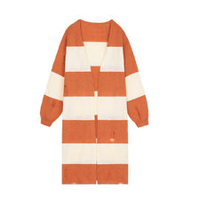 MessAgeLab-Women's retro lazy wind sweater jacket long knitted striped cardigan autumn and winter casual and versatile