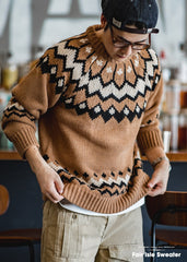 Unbranded 27 Knitted Thick Sweaters for Men Autumn and Winter Retro Nordic Fair Isle Sweater Loose Casual Christmas Pullovers Jumper
