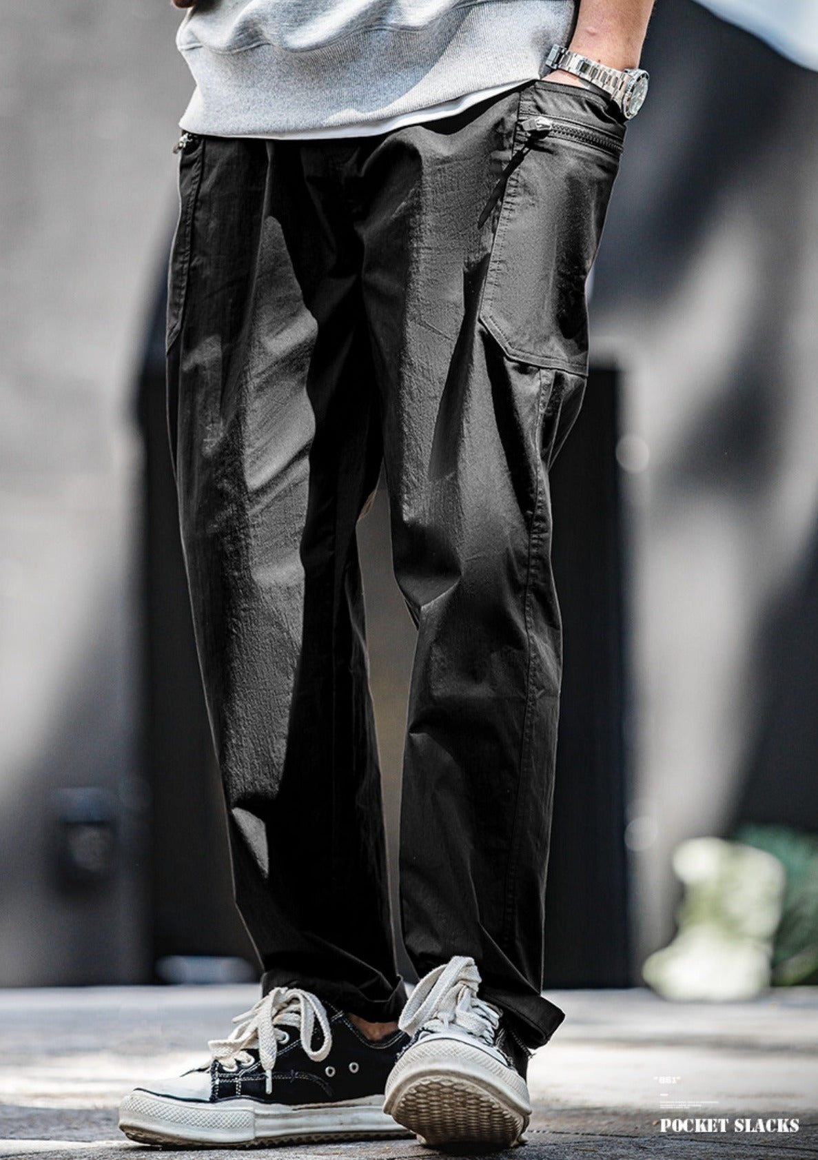 Unbranded 27 2022 New Men's Summer Cotton Pants Japanese Korean Style Elastic Waist Multi-Pocket Casual Breathable Solid Color Trousers