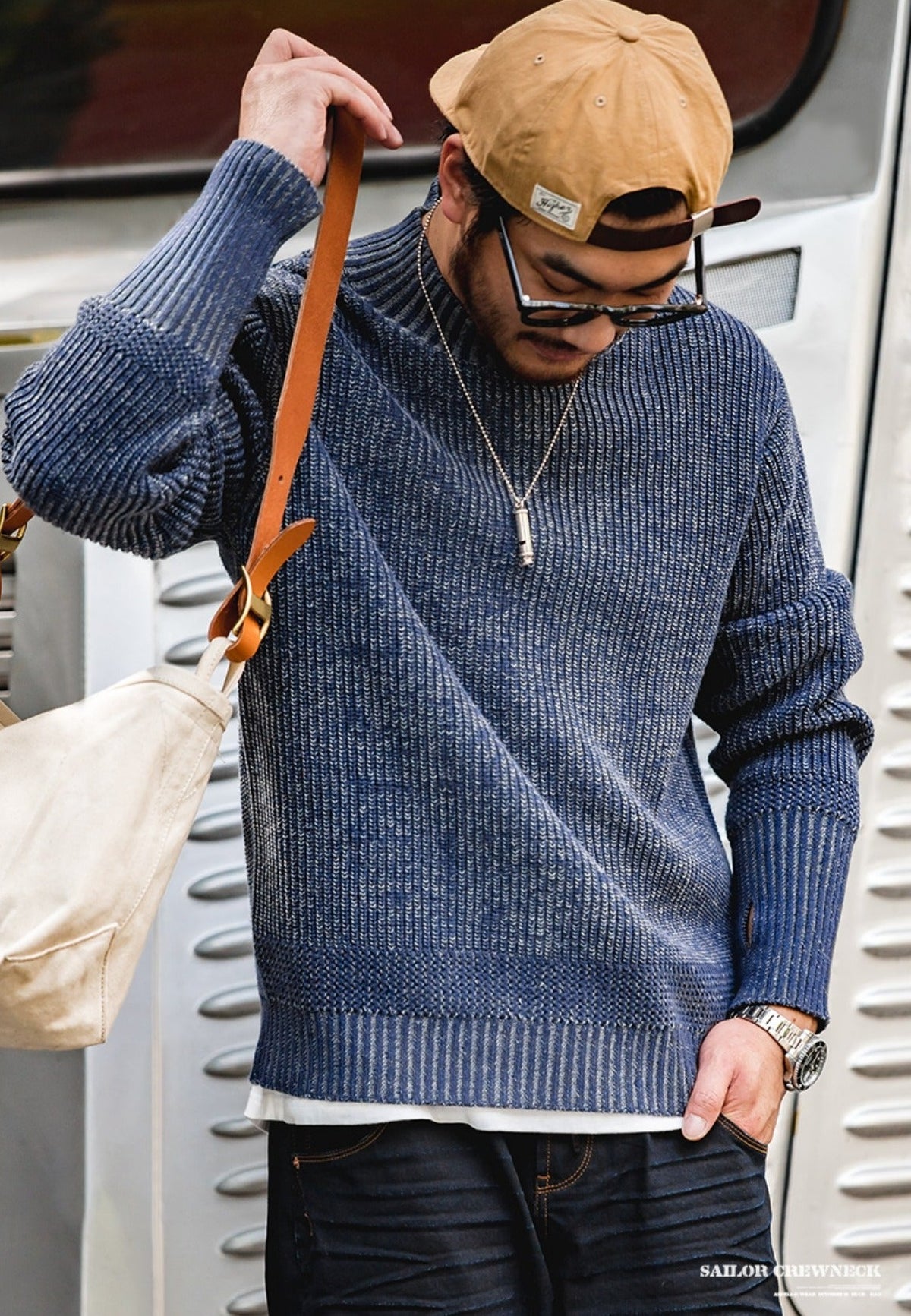 Unbranded 27 Double Yarn Retro Sailor Crewneck Sweater Variegated Design Men?¡¥s Basic Thicken Pullover Winter Autumn Wears Mock Neck