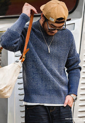 Unbranded 27 Double Yarn Retro Sailor Crewneck Sweater Variegated Design Men?¡¥s Basic Thicken Pullover Winter Autumn Wears Mock Neck