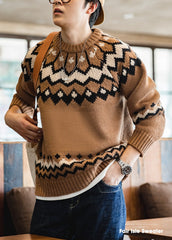 Unbranded 27 Knitted Thick Sweaters for Men Autumn and Winter Retro Nordic Fair Isle Sweater Loose Casual Christmas Pullovers Jumper