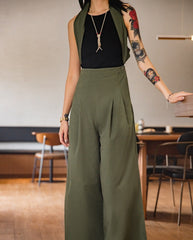Unbranded 27 women's retro work straight loose wide leg casual backpack pants draped sense of thin summer collection high waist pants