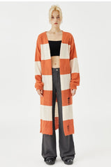 MessAgeLab-Women's retro lazy wind sweater jacket long knitted striped cardigan autumn and winter casual and versatile