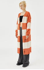 MessAgeLab-Women's retro lazy wind sweater jacket long knitted striped cardigan autumn and winter casual and versatile