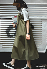 Unbranded 27 women's Japanese retro military green casual work back straps cover crotch thin halter A-line dresses