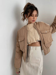 CannedPineapple street big pockets standing collar baseball jacket flight jacket autumn and winter new cotton jacket