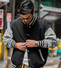 Unbranded 27 Retro Stitching Hit Color Baseball Uniform Anti-wrinkle Single-breasted Jackets Men's Coats Windbreak Varsity Jacket