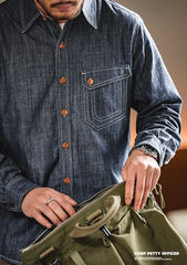 Unbranded 27 Men Jeans Indigo Washed Solid Work Shirt Selvedge jeans Shirt Denim Shirt Long Sleeve Shirt Jacket Vintage Tops Clothing