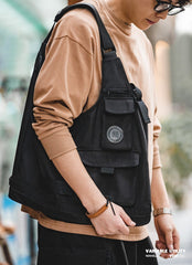 Unbranded 27 Men Multi-pocket Tactical Vest Jacket & Bag Japan Retro Multi-function Photography Waistcoat Wide Shoulder Strap Solid Bag