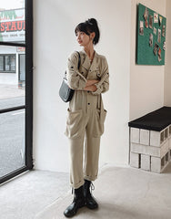 Xian Shu Fashion collar waist-skimming work jumpsuit female fall new temperament high waist straight nine-point jumpsuit tide
