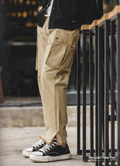 Unbranded 27 Retro Khaki Tapered Cargo Pants Men Mountain Military Pant Cotton Zipper Pocket Casual Men's Trendy Long