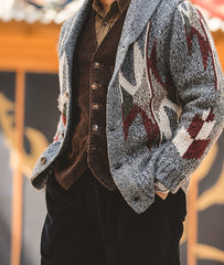 Unbranded 27 Knitted Vintage Cardigan Men Sweater Indiana Thick Knit Oversized Streetwear Geometric Trend V-neck Harajuku Knit Coats