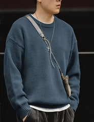 Unbranded 27 Men Pullover Sweater Japan Retro Heavy Pineapple Grain Thick O-neck Knitted Oversize Harajuku Streetwear Casul Sweater