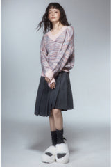 Soote Season women's retro lazy wind knitwear broken hole gradient V-neck sweater women