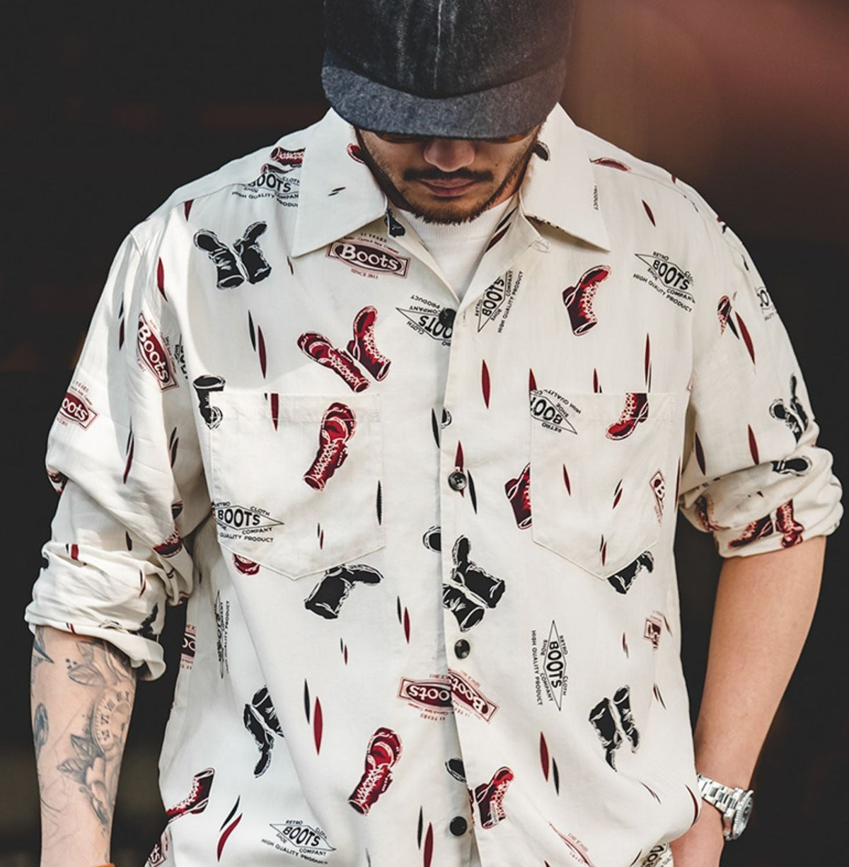 Unbranded 27 2022 New Men's Casual Shirt Loose Tops Long Sleeve Tee Shirt Spring Autumn Casual Handsome Men's Shirts Retro Print