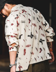 Unbranded 27 2022 New Men's Casual Shirt Loose Tops Long Sleeve Tee Shirt Spring Autumn Casual Handsome Men's Shirts Retro Print