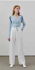 Circlofy women's hollow V-neck knitted sweater cardigan spring and autumn new tops strapless sweater bottoming shirt