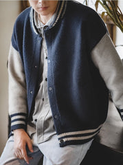 Unbranded 27 workwear men's American casual knitted collision baseball jacket ivy college style cardigan jacket