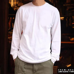 Unbranded 27 workwear men's Japanese loose cotton long-sleeved T-shirt bottoming shirt outer heavyweight overlay white top