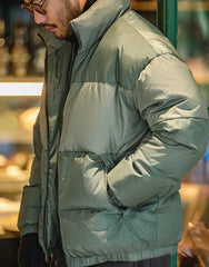 Unbranded 27 Men White Duck Down Coat Japanese Retro Double-sided Wear Patchwork Downproof Jacket Winter Thick Warm Stand Collar Coat