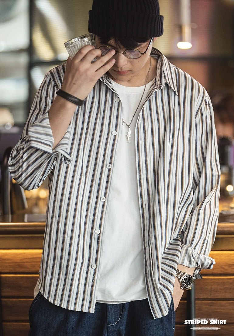 Unbranded 27 Vintage TR Fabric Striped Long-sleeved Shirts Classic Business Handsome Shirt Men's Free Ironing Blouse Halloween Top