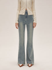 I'M ONE Women's retro slim and fashionable high-waisted denim micro-lab pants