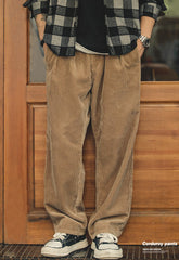 Unbranded 27 Japanese Retro Loose Corduroy Pants Wide Leg Mid Waist Striped Velvet Straight Trousers Men's Winter Casual Cargo Pants