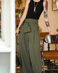 Unbranded 27 women's retro work straight loose wide leg casual backpack pants draped sense of thin summer collection high waist pants