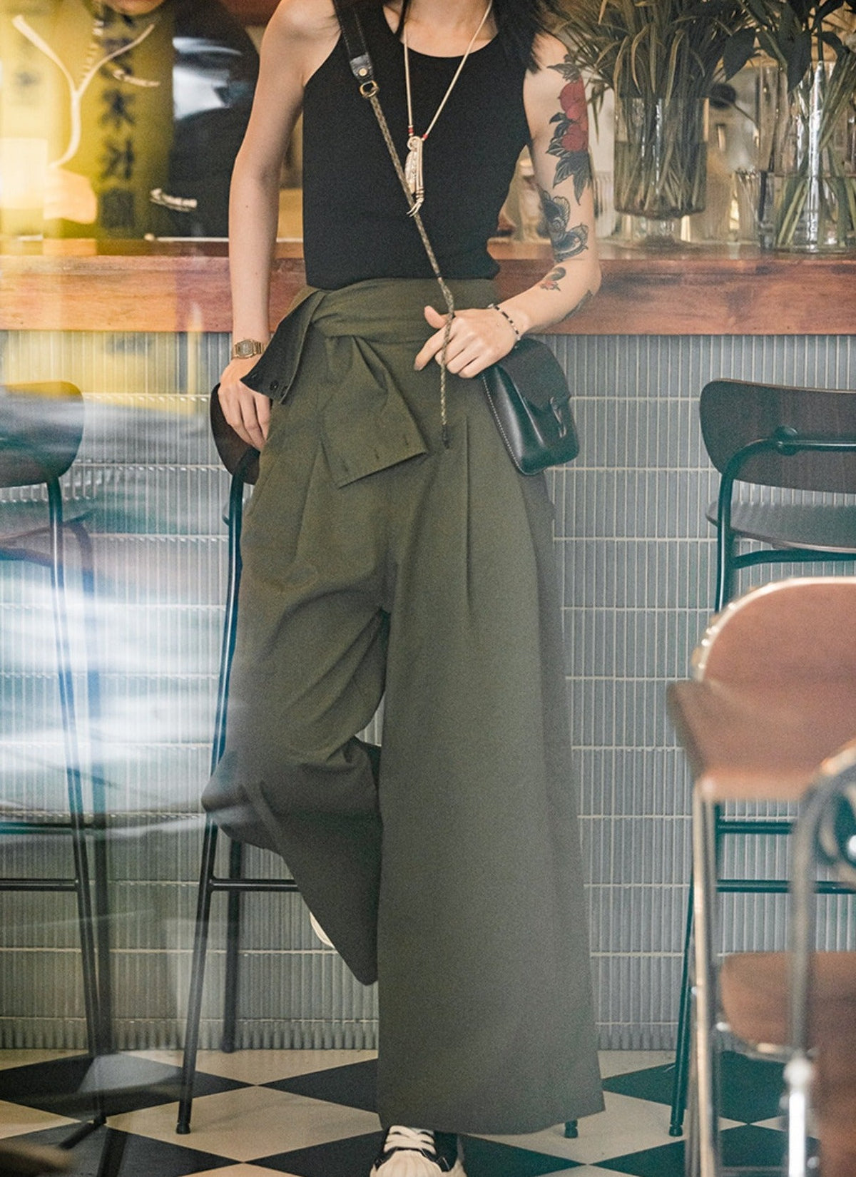 Unbranded 27 women's retro work straight loose wide leg casual backpack pants draped sense of thin summer collection high waist pants