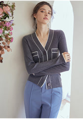 ROEYSHOUSE Women's light luxury cashmere slim sweater autumn new sensible V-neck stretch knit cardigan
