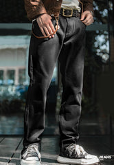 Unbranded 27 Men Baggy Denim Jeans American Retro Pure Black Mid-waist Jeans Water Washed Straight Pocket Classic Style Tannin Pants