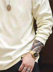 Unbranded 27 workwear men's vintage 300g cotton heavyweight long-sleeved T-shirt white round neck inside sweatshirt bottoming shirt