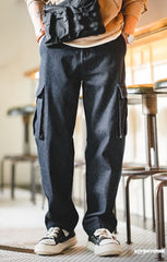 Unbranded 27 Retro Baggy Jeans Big Pocket Twill Denim Washed Jeans Straight Loose Cargo Pants Hip Hop Streetwear Men Casual Trousers