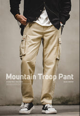Unbranded 27 Retro Khaki Tapered Cargo Pants Men Mountain Military Pant Cotton Zipper Pocket Casual Men's Trendy Long