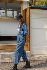 Wei Shang 2022 early autumn new straight waist work jumpsuit suit collar false two-piece suit denim jumpsuit