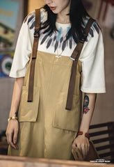 Unbranded 27 Leisure Sleeveless Simple Lazy Wind Suspenders Skirt Cargo Design Pear Shape Loose Dress