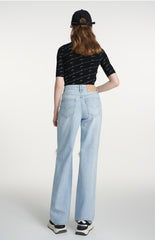 WR-Women's broken jeans straight loose skinny high denim long pants fall new