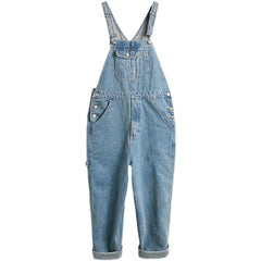 Kazuki Kuraishi-Men's denim backpack pants straight trendy work pants one-piece wide leg pants