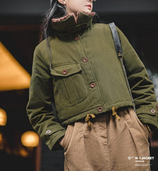 Unbranded 27 women's American retro faux lamb fur collar cotton jacket cotton jacket women jacket autumn and winter thick short casual jacket