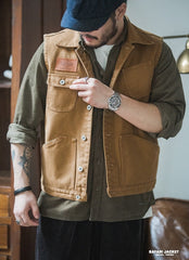 Unbranded 27 Men Multi-Pocket Waistcoat American Retro Casual Canvas Vest Sleeveless Unloading Solid Coat Work Vest Photographer Jacket