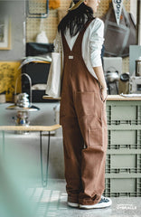 Unbranded 27 women's American retro cotton loose straight workwear strappy pants autumn and winter curry function wide leg jumpsuit