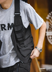 Unbranded 27 Men Multi-pocket Tactical Vest Jacket & Bag Japan Retro Multi-function Photography Waistcoat Wide Shoulder Strap Solid Bag