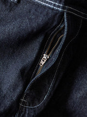 DIANHAI-Mens vintage denim denim backpack pants wide leg railroad work pants striped pants